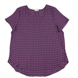 Pleione XL Purple Pink Medallion Geometric Short Sleeve Back Pleat Blouse 57074